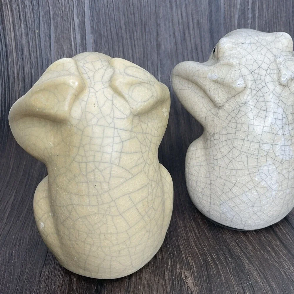 Ivory Crackle Hear See No Evil Frogs Statue‎ 4